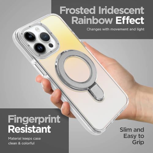 Image of Magnetic for iPhone 14 Pro Case with Stand [Compatible with Magsafe] [Cute Fashion Fluorescent Design] [1 Screen Protector] Slim Translucent Matte Case for iPhone 14 Pro 6.1 inch 2022, White