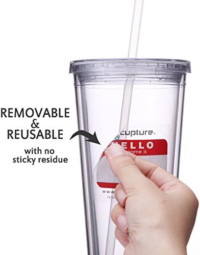 Cupture Classic Insulated Double Wall Tumbler Cup with Lid, Reusable Straw & Hello Name Tags - 24 oz, 2 Pack (clear) - Image 5