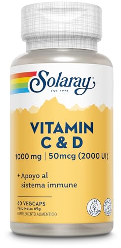 SOLARAY Vitamin C & D, 1000Mg C & 50Mcg D, Apto para Vegetarianos, Vegcaps 200 G, 60 Unidades