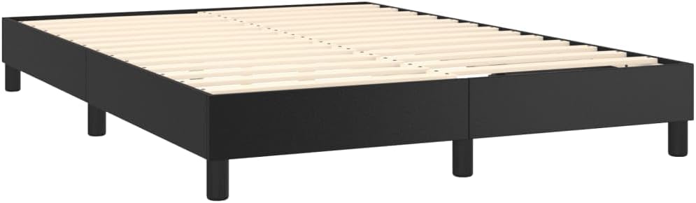 Black Faux Leather Bed Frame Double, Durable Engineered Wood Platform with Sturdy Legs, Modern Minimalist Bedroom Furniture, Easy Assembly, Mattress Support Foundation