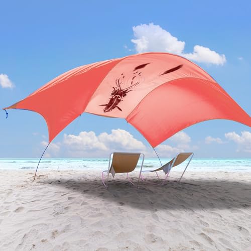 ALYCASO Beach Wind-Powered Shade Canopy, Portable Sun Shelter Tent, UPF 50+ UV Protection, Lightweight, Easy Set Up, 150 Sq. Ft. of Shade for up to 6 People, Burnt Coral