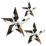 Putuo Decor Western Metal Star Wall Decor Set of 3, Rustic Cowhide Stars for Home and Outdoor, Vintage Texas Star Wall Decorations for Country Farmhouse Living Room(Flat, It's Not 3D)
