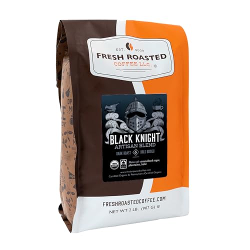 Fresh Roasted Coffee, Organic Black Knight Whole Bean Coffee, Dark Roast, USDA Organic, Kosher, 2 lb (32 oz)
