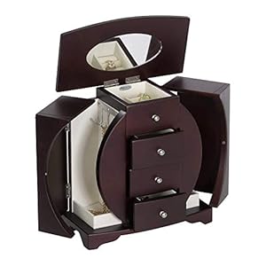 Mele & Co. Simone Wooden Jewelry Box, Ring, Necklace, and Earring Organizer (Mahogany Finish)
