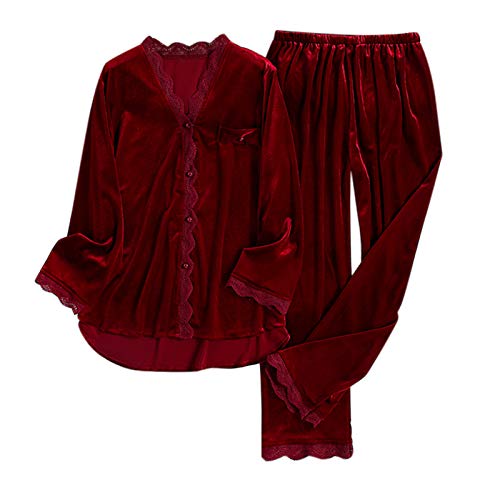 Vêtements De Nuit Femme - 2 Pieces Nuit Respirant Ensembles Grande Taille Léger Confort Pantalon Et Haut Sexy Automne Hiver Fluide Pyjama Pyjama en Velours