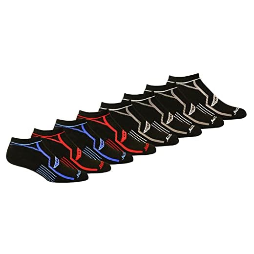Saucony Men's Performance Comfort Fit Athletic Socks, Black/Blue/Red (8 Pairs), Shoe Size: 8-12