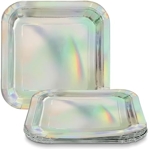 Unique Party Iridescent Square Paper Plates Cover