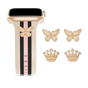 Designer Band with Charms Decor Compatible with Apple Watch Band 38mm 40mm 41mm Women Men, Stylish Silicone Sport Wristbands for iWatch Series 8 7 6 5 4 3 2 1 SE Ultra