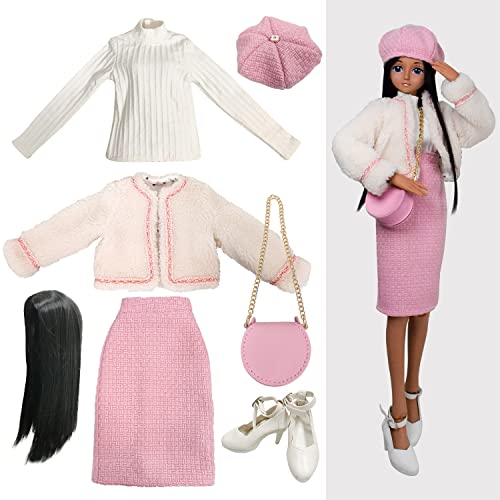 Proudoll 1/3 Bjd Doll Clothes 60Cm 24In Sd Ball Jointed Dolls Accessories Set Beret Wig Cream-Colored Jacket Pink Pencil Skirt Long-Sleeve Shirt Crossbody Bag Shoes #TOP7