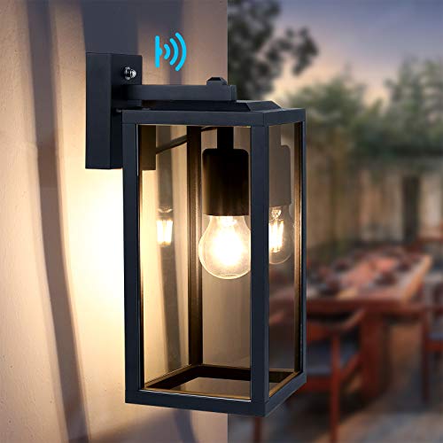 HLFVLITE Dusk to Dawn Applique murale extérieure, luminaire de lanterne murale extérieure en aluminium, abat-jour en verre étanche avec douille E27 pour porte d'entrée de porche, garage Cover