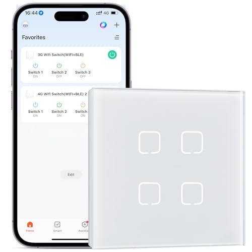 BSEEDLIFE Smart WiFi Lichtschalter Unterputz, 4-Fach Touch Schalter, 86 * 86mm Intelligente Wandschalter für Smart Home, Kompatibel mit Alexa, Google Home(über Tuya/Smart Life App), Weiß