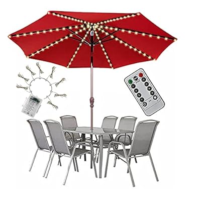 PULIVIA Umbrella Lights Patio Outdoor Strings Lights with 104 LEDs 8 Lighting Modes Remote Control, Battery Operated Waterproof Umbrella Lights 2024 Upgraded, Warm White Battery not Included