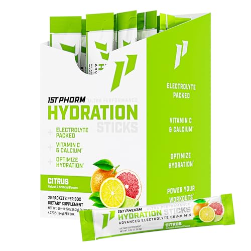 1st Phorm Hydration Sticks, Citrus Flavor, Electrolyte Powder Drink Mix with Vitamin D and Calcium,...