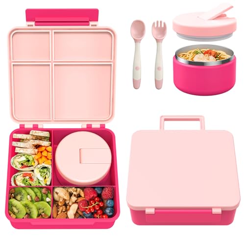 Itslife Lunch Box Enfant Set avec 300ml Boite Isotherme Repas Chaud, Anti-Fuite Bento Box Enfant Adulte avec 4 Compartiments et Couverts, Boîte à Lunch sans...