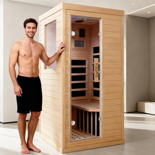 Far Infrared Sauna Room for Home Use - 1350W Natural Hemlock Indo...