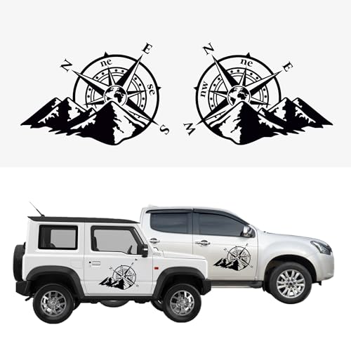 Autodomy Autocollants Boussole Monde Rose des Vents Pack de 2 Unités 39x27 cm | Autocollant Camping Car Résiste...