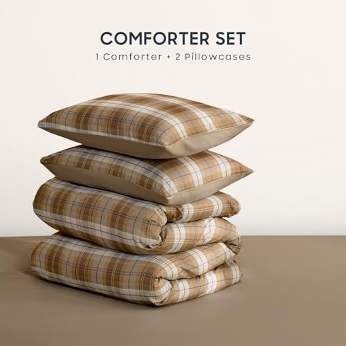 Image of Wake In Cloud - Plaid Comforter Set, Scottish Tartan Check Geometric Modern Pattern Printed, Soft Lightweight Bedding, 3 Pieces, Brown, Twin /Twin XL Size