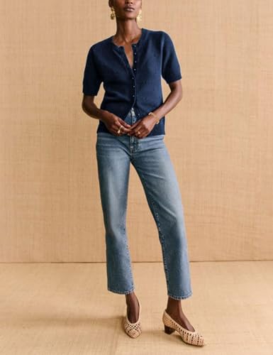 Image of Womens Cardigan Short Sleeve Lightweight Cropped Sweaters 2025 Summer Button Up Shirts Crew Neck Crochet Knit Top