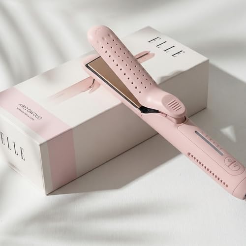 Image of ELLE 2-in-1 Ceramic Hair Straightener & Curler with Airflow Technology | Flat Iron for Straight, Curly & Wavy Styles | Anti-Frizz Fast Heating | All Hair Types