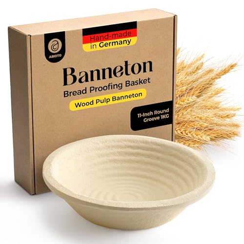 11 inch ronde houtpulp, banneton, broodwerende mand - 1,0 kg brotform, gegroefd patroon - anti-aanbaklaag natuurlijke houtpulp geperst voor duurzaamheid - Made in Germany proefmanden voor