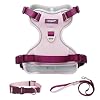 No Pull Dog Harness Leash and Collar Set, Soft Adjustable Dogs Vest Reflective and Comfortable Handle Pink Small