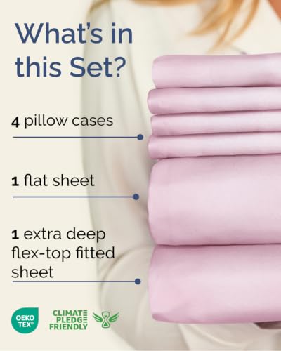 Image of Extra Deep Flex Top Split Head King Sheet Set - 6 Piece Breathable and Cooling Sheets - Hotel Luxury Bedding for Women, Men, Kids & Teens - Easy Secure Fit - Extra Deep Pockets - Light Pink