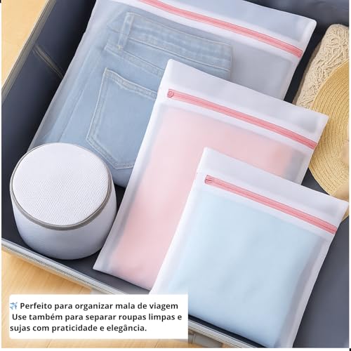 Kit 5 Sacos Protetores para Lavar Roupas | Cores Sortidas Cinza ou Rosa| Evita Bolinhas, Rasgos e Desgaste | Zíper Reforçado | Ideal para Peças Delicadas e Roupas Íntimas | Branco Premium #1