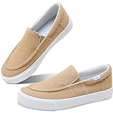 Obtaom Slip On Shoes Canvas Slip On Sneakers Comfy Arch Support Loafers Casual Canvas Fashion Sneaker(Tan,11 Women/9 Men)