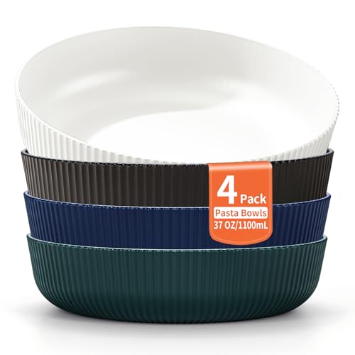 Berglander Set de 4 Bols à Pâtes (1100ml) – Bols Plastique Grand Incassable pour Soupe/Salade/Fruit, Adaptés à Maison/Restaurant/Plein...