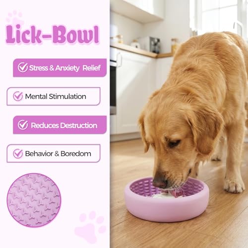 Slow Feeder Dog Bowls for Liquid Treats, Non-Slip Interactive Anxiety Relief Freeze Dog Lick Bowl, Yogurt Pup Lick Toy, Enrichment Treat Dietary Supplement/Post-Op Nutrition (Purple, L) by Mesiiloly - Used condition - Image 2