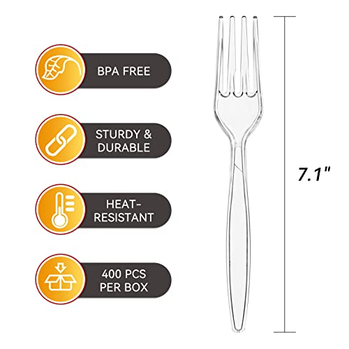Heavy Duty Clear Plastic Forks, Disposable Utensils For Party Supply, 400 Count #TOP1