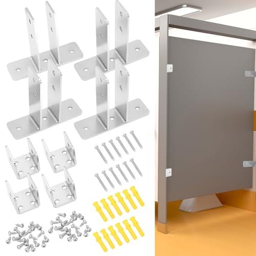 Blulu 8 Pcs Toilet Partition Panel Bracket Set 2-ear Urinal Screen Brackets & U Shaped Brackets for 1 In. Panels with Fasteners Bathroom Stall Hardware for New Installations or Repairs