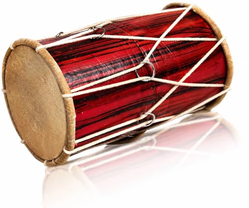 Small 10 x 6 Inch Compact Dholak Drum Set, Handmade Wood & Leather Classical Indian Hand Percussion Drums, World Musical Instruments Punjabi Tabla Dhol Dholki For Decor & Travel Gift For Music Lovers