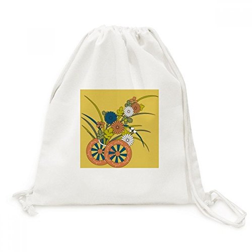 Sac cordon en toile de style japonais avec fleurs d'automne pour voyage