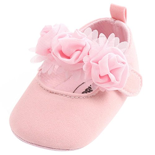LNGRY Shoes,Toddler Kids Baby Girls Princess Chiffon Flower Anti-Slip First Walkers Crib Shoes (6-12 Months, Pink)