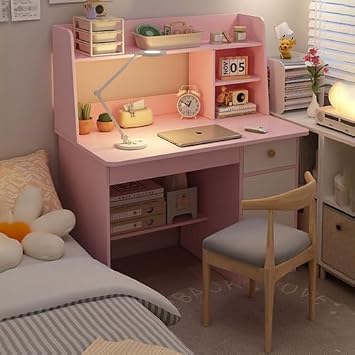 Kirnuo Study Desk, Study Desk Set, 80cm Width, Storage Included, Drawer & Shelf, Computer Desk, Wooden, Simple Design, Height Adjustable, Childrens Desk, Study Desk, For Childrens Room, Home Use