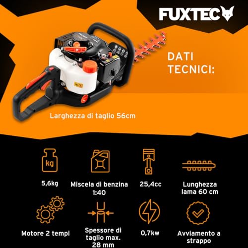 Fuxtec Tagliasiepi A Scoppio FX-MH123ECO – Potente Potasiepi Con Lama Professionale Da 600 Mm, Impugnatura Ergonomica E Motore 2 Tempi - 3