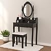 Alohappy girls vanity desk makeup vanity set with mirror stool makeup table black vanity desk with 4 drawers vintage rose carving dressing desk for bedroom studio black  urban country home decor