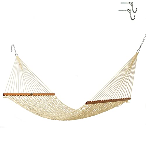 Original Pawleys Island Single Oatmeal DuraCord Rope Hammock 12 ft. x 50 in. 1-Person 450 lb Capacity Oak Spreader Bar Zinc-Plated Hardware Handcrafted in the USA