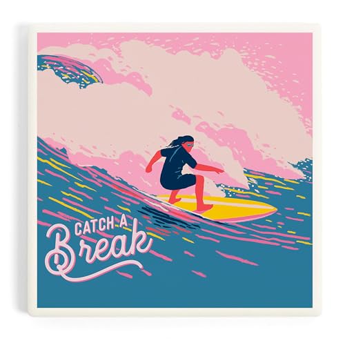 Lantern Press Life's A Ride Collection, Surfing, Catch a Break (Absorbent Ceramic Coaster, Single, Cork Back, Kitchen Table Decor)