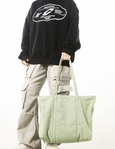 Image of Cotton Tote Handbag Women Canvas Crossbody Beach Bag Hobo Shoulder Tote Bag with 3 External Pocket,Zipper Closure