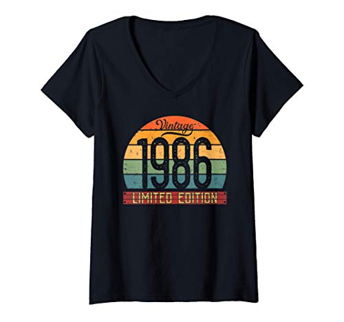 Femme Vintage 1986 Limited Edition Shirt 35 yo Retro 35th Birthday T-Shirt avec Col en V