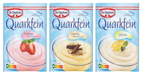 Dr. Oetker Quarkfein 15er Probier-Set, Dessertpulver für eine Quarkspeise Zitrone, Vanille und Erdbeere Geschmack,15er Pack Dr. Oetker Quarkfein 15er Probier-Set, Dessertpulver für eine Quarkspeise Zitrone, Vanille und Erdbeere Geschmack,15er Pack