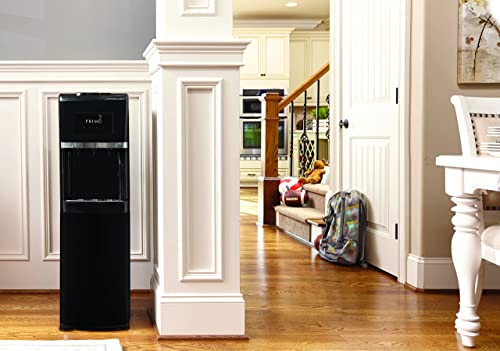 Primo Bottom Loading Water Dispenser, 3 Temp (Hot-Cool-Cold) Water Dispenser For 5 Gallon Bottle W/Child-Resistant Safety Feature, Black With Black Stainless Door #TOP7