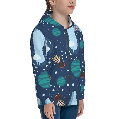 Alpaca Astronaut in Space Kids Pullover Hoodies Boys Zip Up Sweatshirts Girls Athletic Clothes with Pocket4