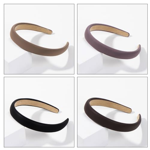 4 Pcs Padded Headbands Women Head Bands Hair Accessories for Women Wide Plain Headbands Soft Sponge Headband for Face Washing Makeup Removal - Image 3