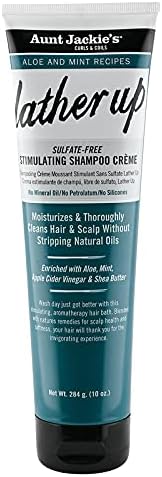 Aunt Jackie's Aloe & Mint Recipes Lather Up Stimulating Hair Moisturizing Shampoo Creme, Sulfate Free for All Hair Types and Textures, Green, 10 Oz