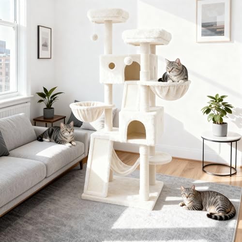 Árbol para Gatos Grande de 65 Pulgadas con Niveles Múltiples Beige miniatura 2