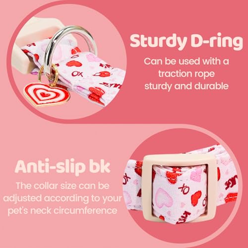 Image of Dog Collars, Valentine's Pink Letter Heart Print Pet Collar Durable Adjustable Plastic Pendant Dog Collar for X-Small Dogs