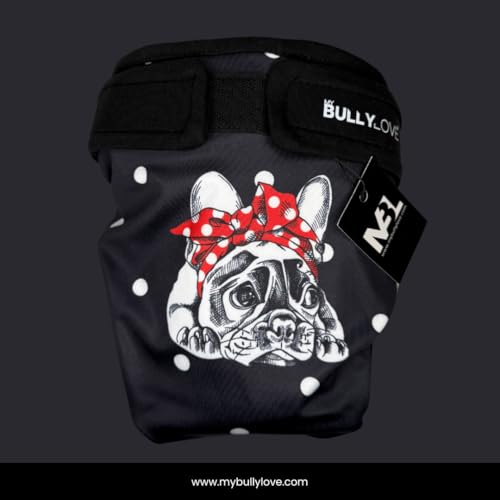 MyBullyLove Läufigkeitshöschen für Französische Bulldoggen – Wiederverwendbare Hundewindel ohne Rutenloch, Handgefertigt & Stufenlos Verstellbar, Black Bully, Standard (42-47cm Hüftumfang)